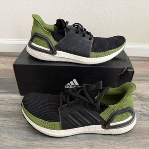 Adidas UltraBoost 19 running shoe in the 'Core Black/Core Black/Tech Olive  11.5